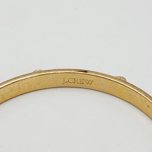 J. Crew Cream Enamel Stud Gold Tone Stackable Classic Bangle Bracelet - Picture 2 of 5